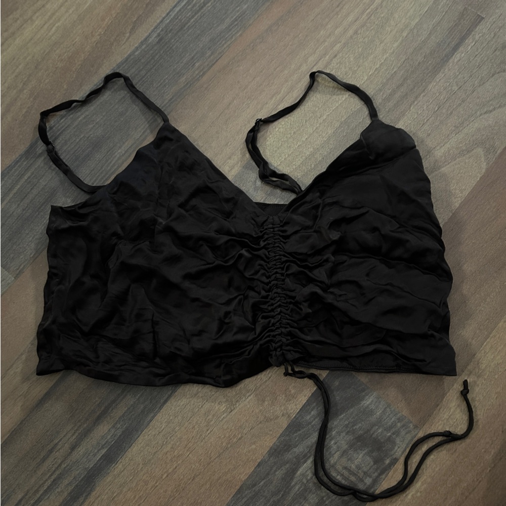 Aritzia satin brown crop top